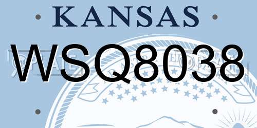 WSQ8038 Kansas License Plate