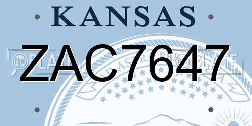 ZAC7647 Kansas License Plate