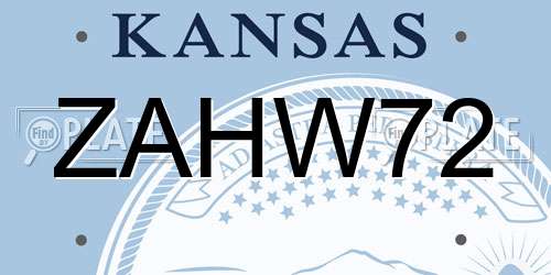 ZAHW72 Kansas License Plate