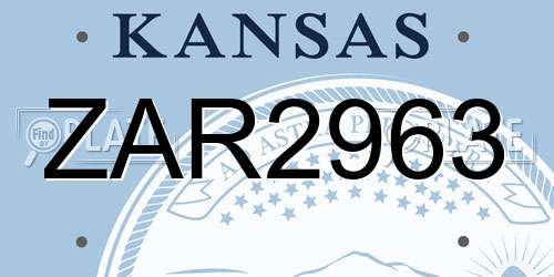 ZAR2963 Kansas License Plate