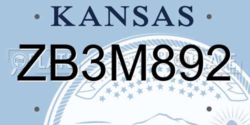 ZB3M892 Kansas License Plate