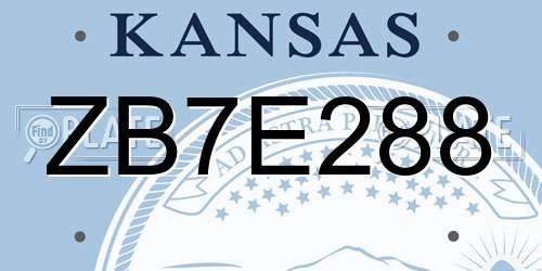 ZB7E288 Kansas License Plate