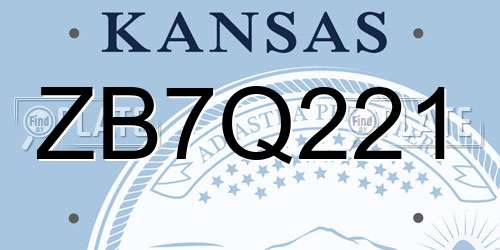 ZB7Q221 Kansas License Plate