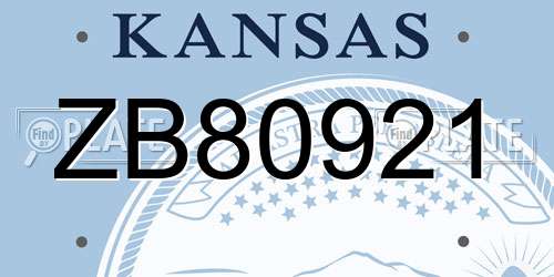 ZB80921 Kansas License Plate