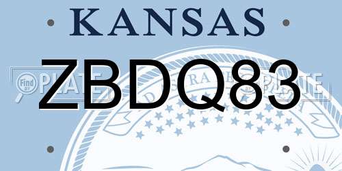 ZBDQ83 Kansas License Plate