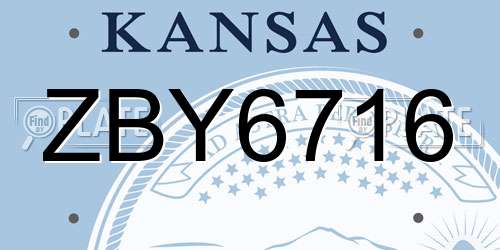 ZBY6716 Kansas License Plate