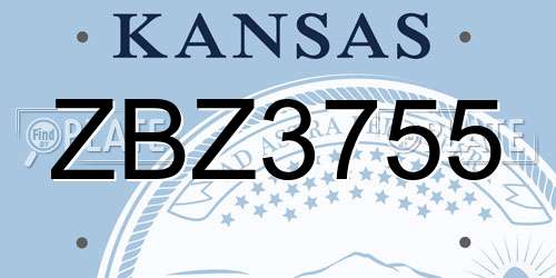 ZBZ3755 Kansas License Plate