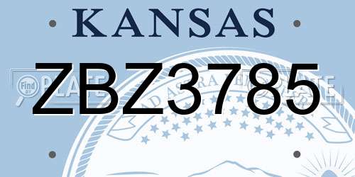 ZBZ3785 Kansas License Plate