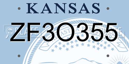 ZF3O355 Kansas License Plate