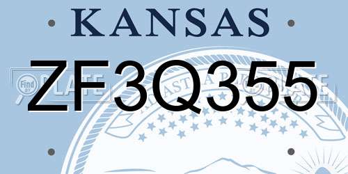 ZF3Q355 Kansas License Plate