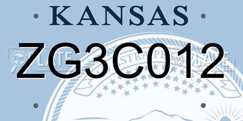 ZG3C012 Kansas License Plate