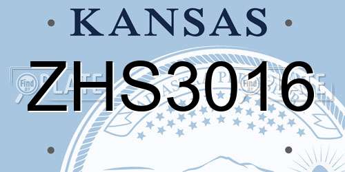 ZHS3016 Kansas License Plate