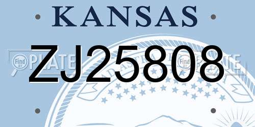 ZJ25808 Kansas License Plate