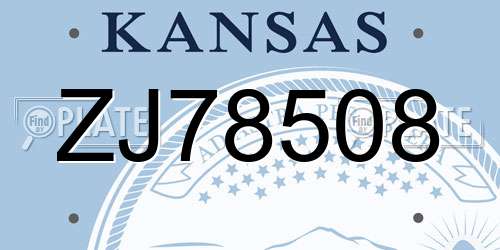 ZJ78508 Kansas License Plate