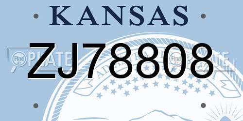 ZJ78808 Kansas License Plate