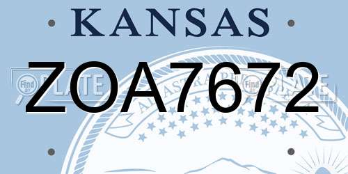 ZOA7672 Kansas License Plate