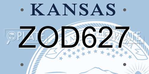 ZOD627 Kansas License Plate
