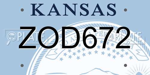 ZOD672 Kansas License Plate