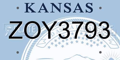 ZOY3793 Kansas License Plate