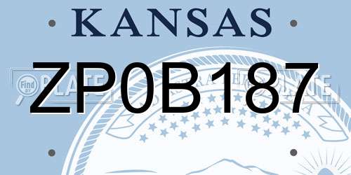 ZP0B187 Kansas License Plate