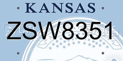 ZSW8351 Kansas License Plate