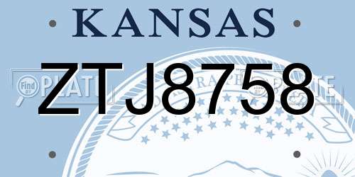 ZTJ8758 Kansas License Plate