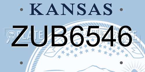 ZUB6546 Kansas License Plate