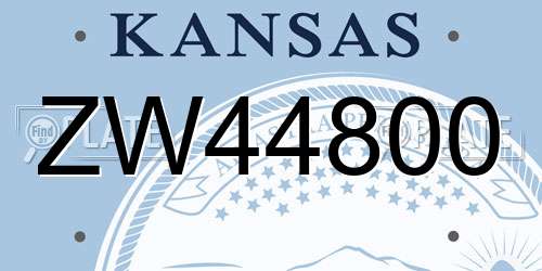 ZW44800 Kansas License Plate