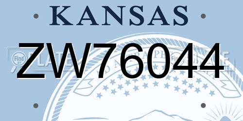 ZW76044 Kansas License Plate