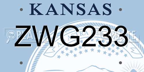 ZWG233 Kansas License Plate