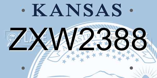 ZXW2388 Kansas License Plate