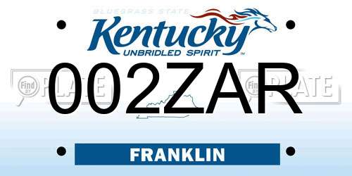002ZAR Kentucky License Plate