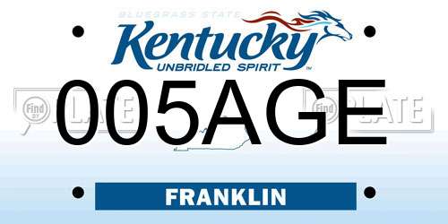 005AGE Kentucky License Plate