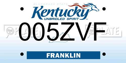 005ZVF Kentucky License Plate