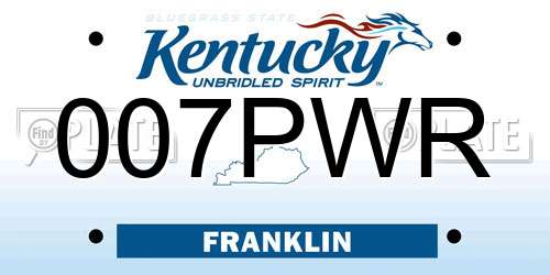 007PWR Kentucky License Plate