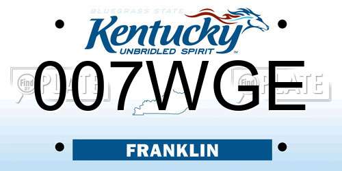 007WGE Kentucky License Plate