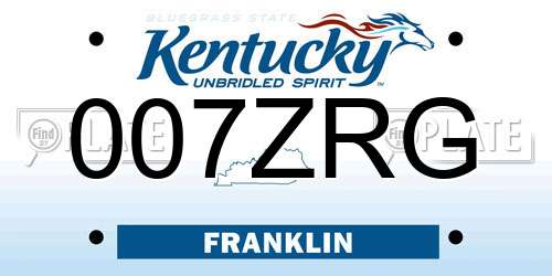 007ZRG Kentucky License Plate