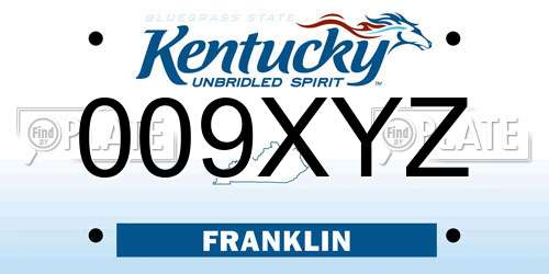 009XYZ Kentucky License Plate