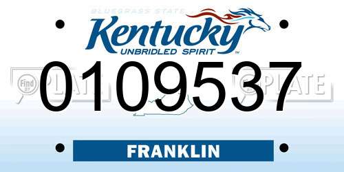 0109537 Kentucky License Plate