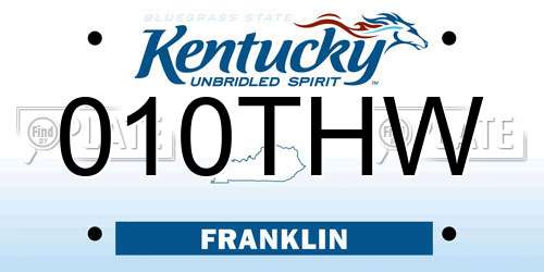 010THW Kentucky License Plate