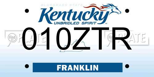 010ZTR Kentucky License Plate