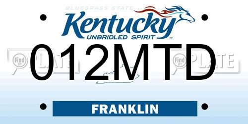 012MTD Kentucky License Plate