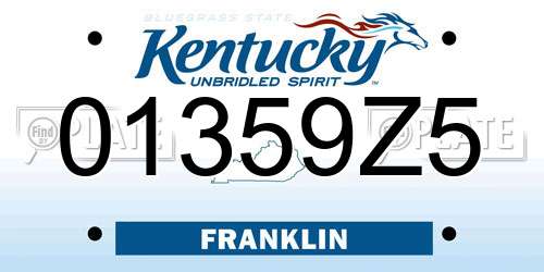 01359Z5 Kentucky License Plate