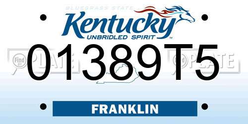 01389T5 Kentucky License Plate