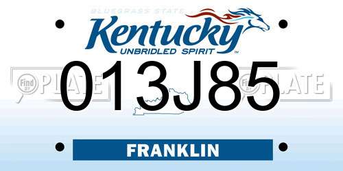 013J85 Kentucky License Plate