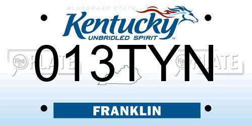 013TYN Kentucky License Plate