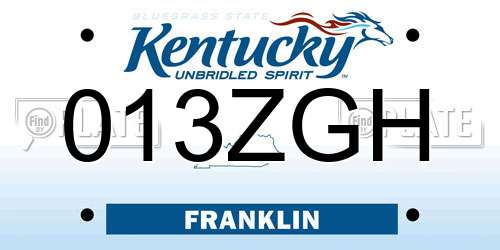 013ZGH Kentucky License Plate