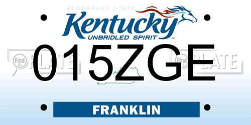 015ZGE Kentucky License Plate