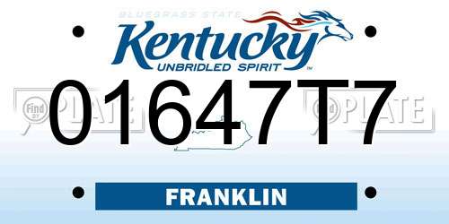 01647T7 Kentucky License Plate