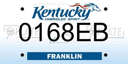0168EB Kentucky License Plate